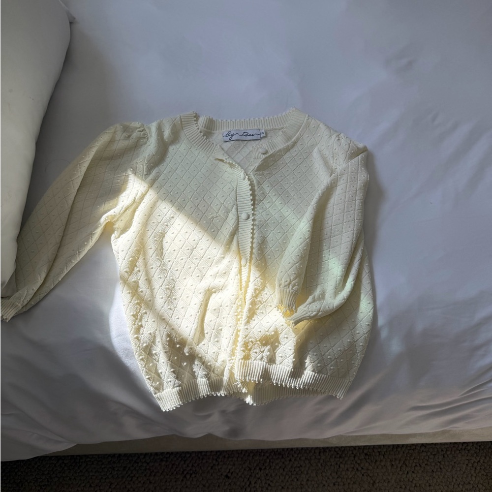 Light Cream Textured Button-Front Cardigan - Picture 3 of 3